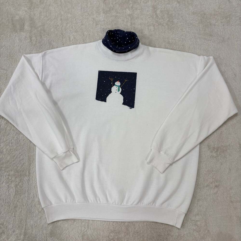 Vintage Hanes XL Snowman Christmas Sweatshirt Mock Turtleneck 90s Grandmacore